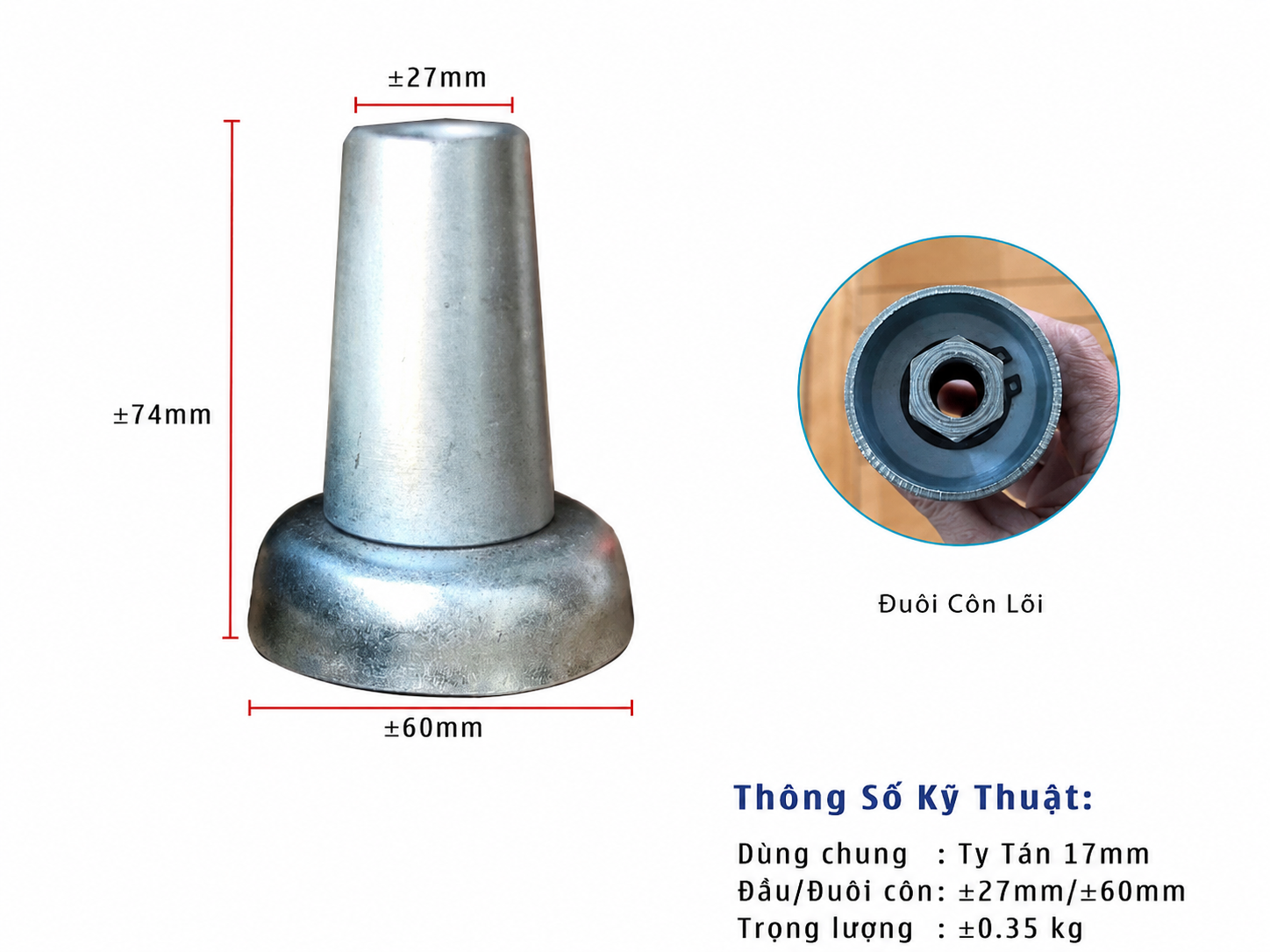 Tán Côn 17, Côn Thép 17 – Thông Số Kỹ Thuật Và Bảng Giá 9 tan con 17 co chen